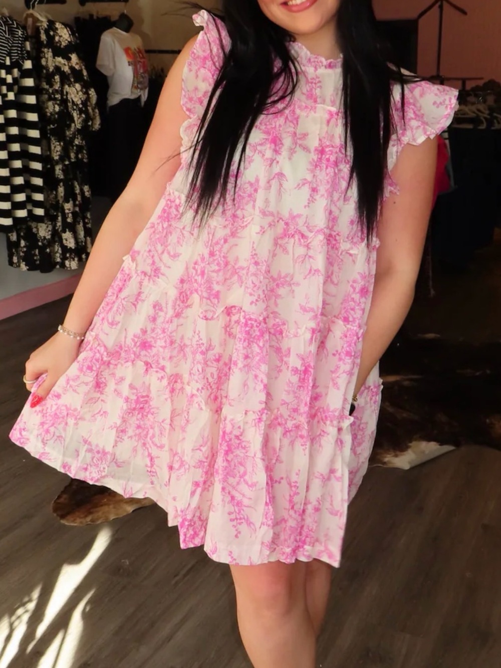 Girls Pink Floral Tiered Ruffle Dress